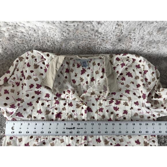 Cabin Creek Size L Floral Print Casual Button Top White Long Sleeve Collar - Picture 4 of 7